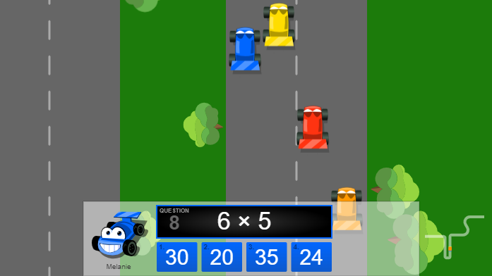 Fun Multiplication Practice Game for Key Stage 2 - Improve Times Tables Recall with a Car Race.