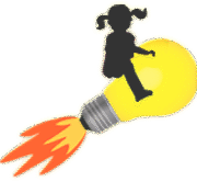 child riding lightbulb rocket