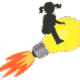 child riding lightbulb rocket