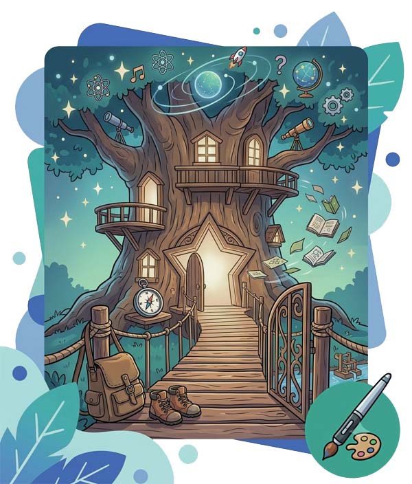 floating library-laboratory built into the trunk of a great 'Learning Tree'.